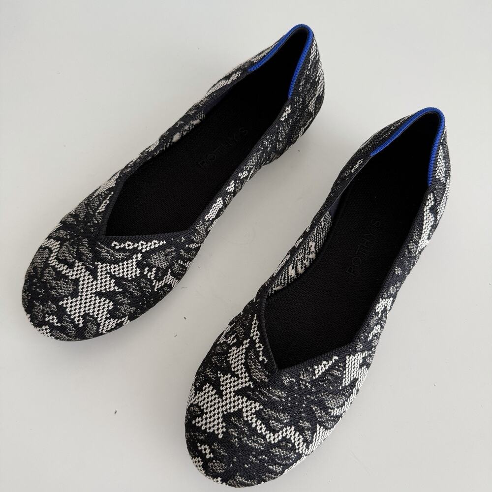 Rothy's The Flat Womens 10.5 Black Blue Chantilly Washable Slip On Shoes Comfort - Picture 6 of 14